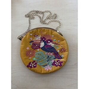 Powder UK Crossbody Bag Women Small Mustard Toucan Embroidered Velvet Round Bag